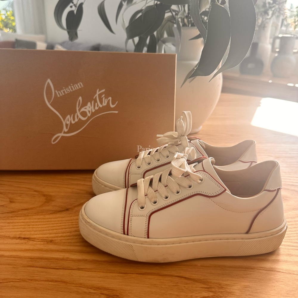 Christian Louboutin White and Red Sneakers